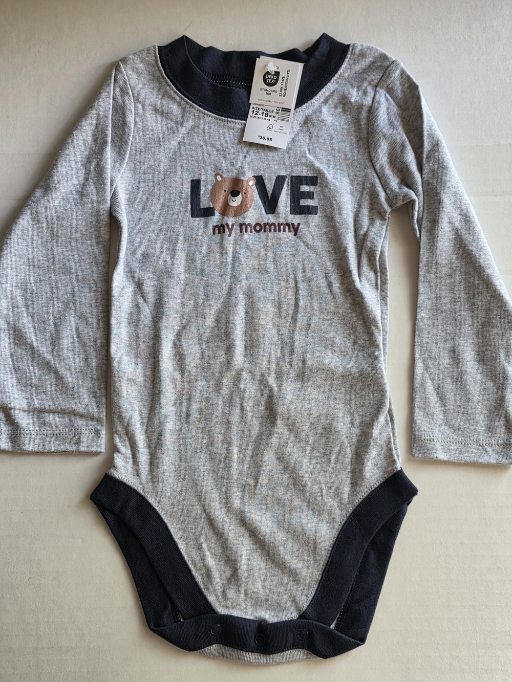 Body Mameluco Bebé Manga Larga "LOVE My Mommy" 12-18M - Nuevo NWT